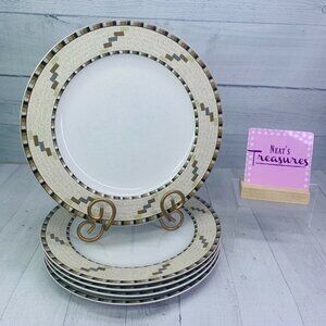 Studio Nova BANDERLARA Beige Brown Blue Bands Oven Safe Dinner Plates Set of 5